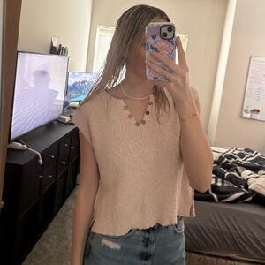 LA MIEL Blush Pink Button-Accent Cropped Knit Top